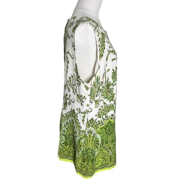 Positive Attitude Linen Blend‎ Sleeveless Top Size 16 Green Paisley Print - Picture 2 of 13